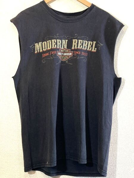 HARLEY-DAVIDSON☆Y2K☆2000's-2010'sVINTAGE☆Tシャツ☆ノースリーブ☆両面☆バックプリント☆USA☆ハーレーダビッドソン☆ビンテージ☆灰