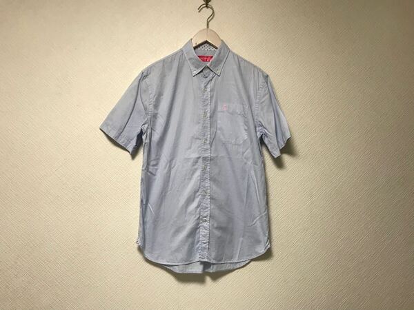 本物ヴィコントアーVICOMTE A.コットンロゴ刺繍ポケット半袖シャツメンズサーフビジネススーツモードゴルフドレスブルー青モロッコ製S