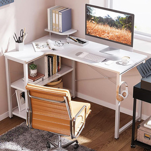 ホワイト デスク パソコンデスク ゲーミングデスク ラック L字 インテリア テーブル 家具 組立簡単 コーナーデスク