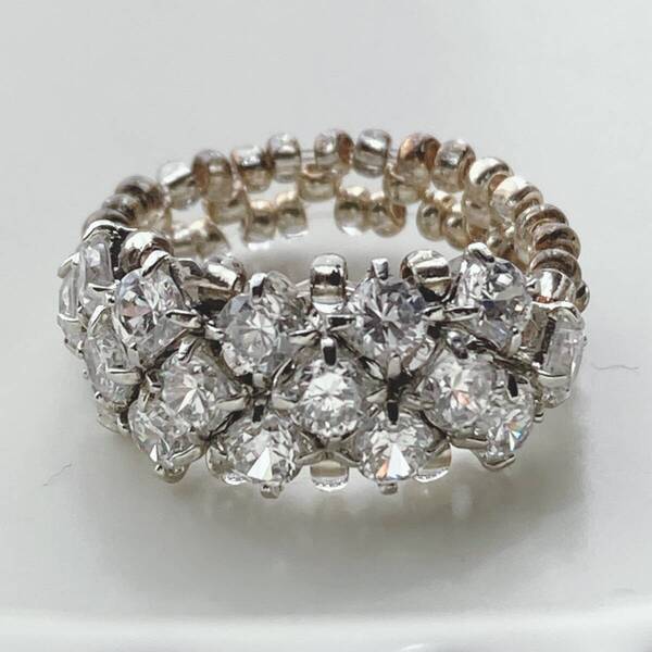 リング 9~10号 ジュエル ブライダル パーティー ビーズリング キラキラ 美品アンティーク☆Vintage jewelry accessoriesk0909