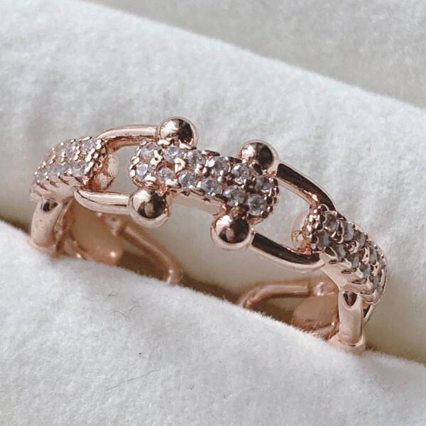 リング 指輪 リンク czダイヤ ピンクゴールド uチェーン カフ 13~14号☆Vintage accessoriesk0951