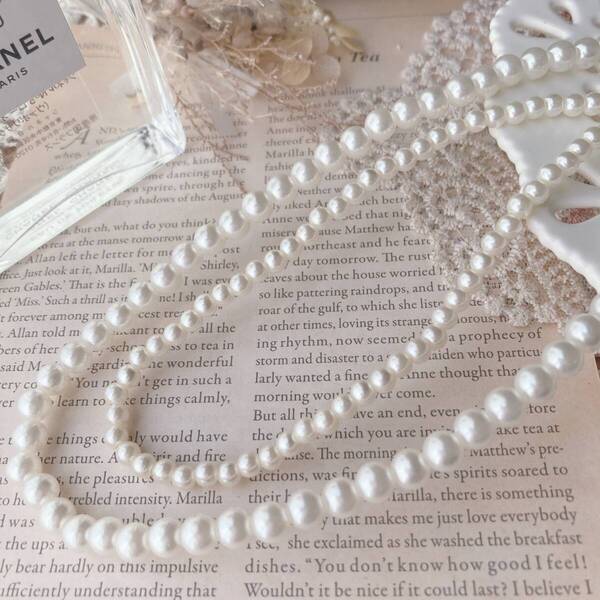 ネックレス ロング パール ベビーパール 7㎜ 5㎜ 美品 軽量☆Vintage jewelry accessories R0023