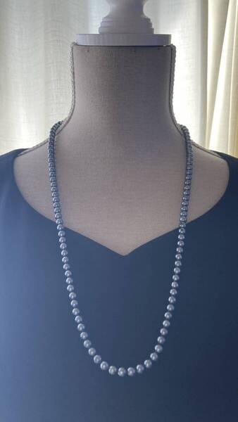 ネックレス パール ブラック 黒蝶 フェイクパール 6mm 70cm美品 軽量☆Vintage jewelry accessories R0024