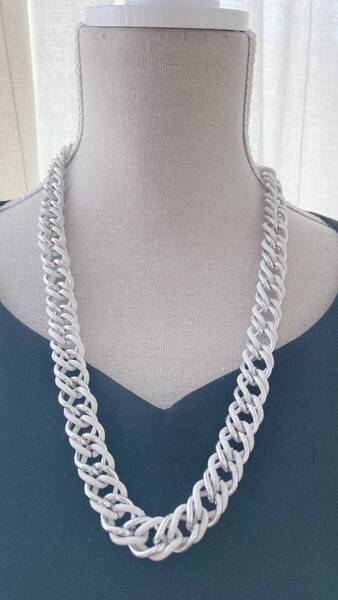 チェーンネックレス 太め シルバー ホワイト メンズ レディース 美品☆Vintage jewelry accessories R0034