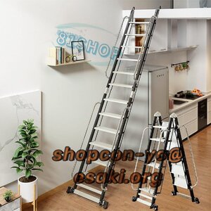 屋根裏階段 アルミ合金 ロフトはしご 階段 手すり付き 家庭用 折りたたみはしご 軽量 多機能 安全固定フック 幅広のペダル 10段