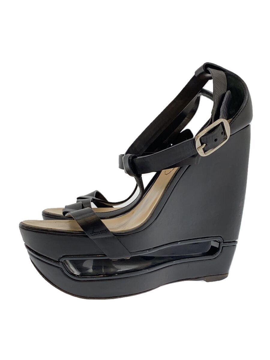 CELINE◆サンダル/37.5/BLK/レザー