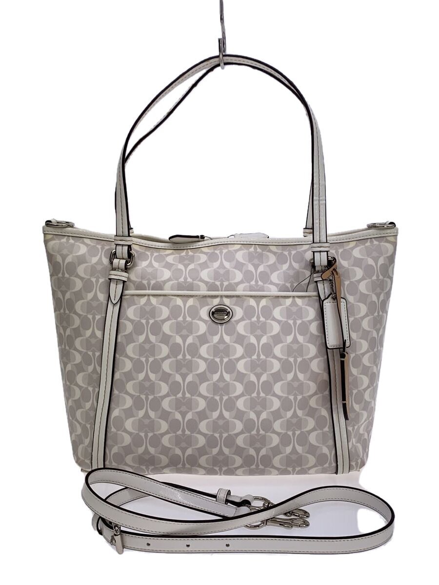 COACH◆シグネチャー/トートバッグ/PVC/GRY/総柄/F25506