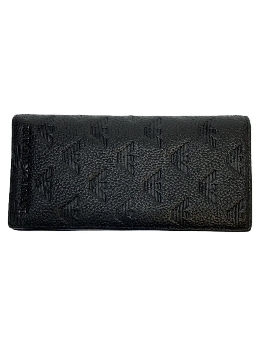 EMPORIO ARMANI◆長財布/-/BLK/無地/メンズ/型押し/ブラック/黒