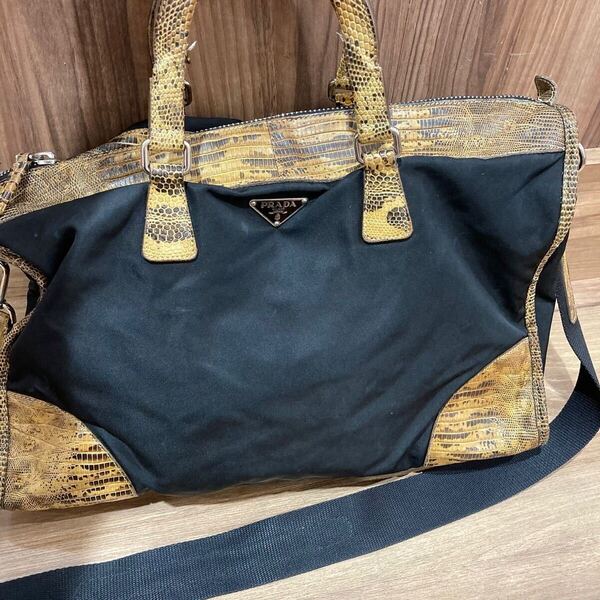 PRADA プラダ トカゲ エキゾチックレザー 2way トートバッグ ショルダーバッグ ハンドバッグ ブランド ファッション