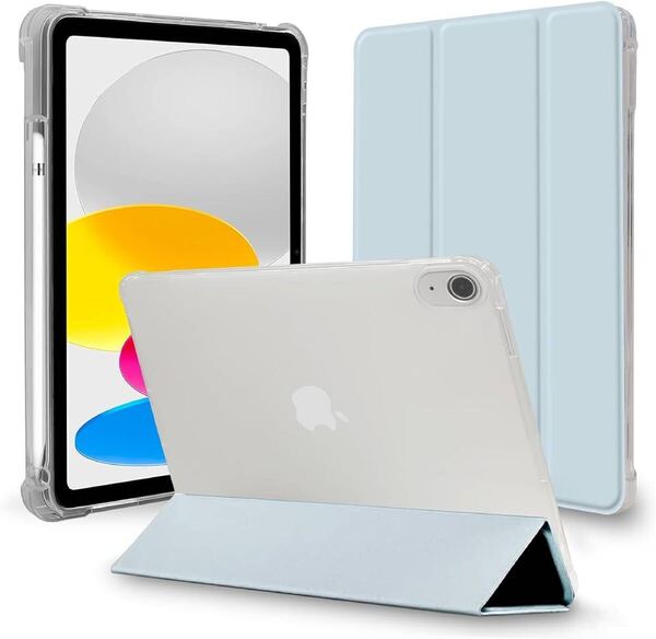 2322055☆ MS factory iPad 第10世代 用 ケース アイパッド 10 2022 10.9 カバー ペンシル収納 衝撃吸収 半透明 ソフトTPU スタンド 水色