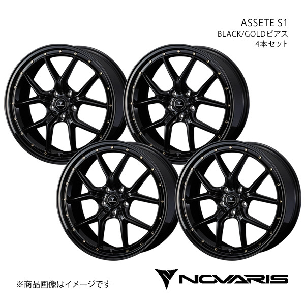 NOVARIS/ASSETE S1 デュアリス J10 アルミホイール4本セット【20×8.5J 5-114.3 INSET45 BLACK/GOLDピアス】0041328×4