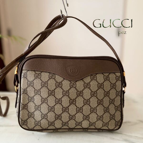 正規品 GUCCI オールドグッチ レザーショルダーバッグ*レディース メンズ 牛革 本革 GG ブラウン 茶 肩掛け 斜め掛け ヴィンテージ