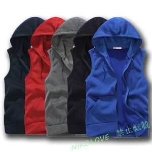 新品S-2XLサイズノースリーブパーカー メンズ ジップアップ タンクトップ 裏起毛 プルオーバーパーカー 秋パーカー 6色選択可 LC861
