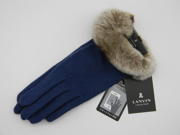 ◆ LANVIN ◆ 手袋 青 レッキスラビットファー ランバン