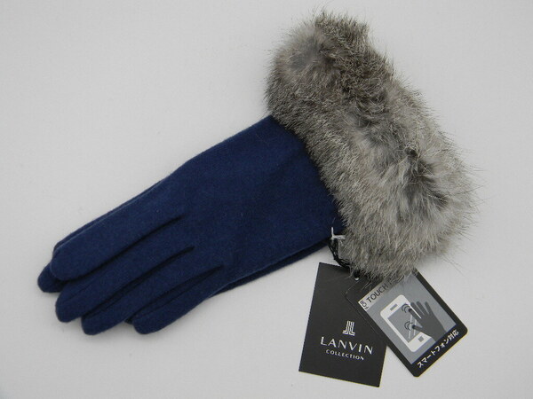 ◆ LANVIN ◆ 手袋 青 ラビットファー ランバン