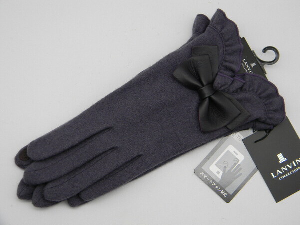 ◆ LANVIN ◆ ランバン 紫色 手袋 羊革リボン