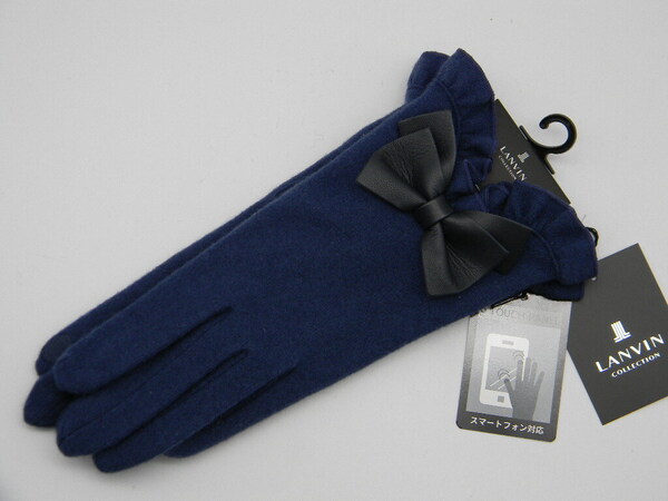 ◆ LANVIN ◆ ランバン 青 手袋 羊革リボン