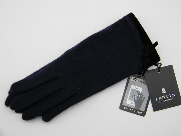 ☆★ LANVIN ★☆ 濃紺 手袋 ランバン リボン