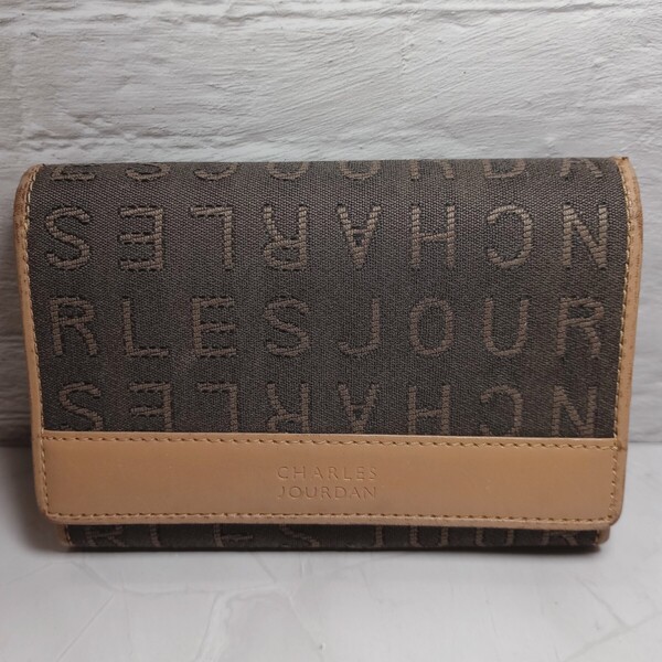 charles jourdan 二つ折り財布 ブラウン キャンバス レザー シャルルジョルダン 小銭入れあり 送料無料