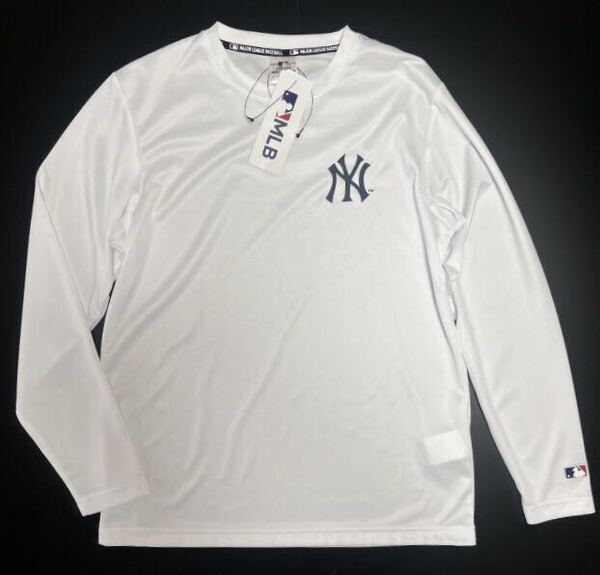 【MLB YANKEES/ヤンキース】ロゴ入り長袖Tシャツ・メンズL・ホワイト(未使用・未着用品)