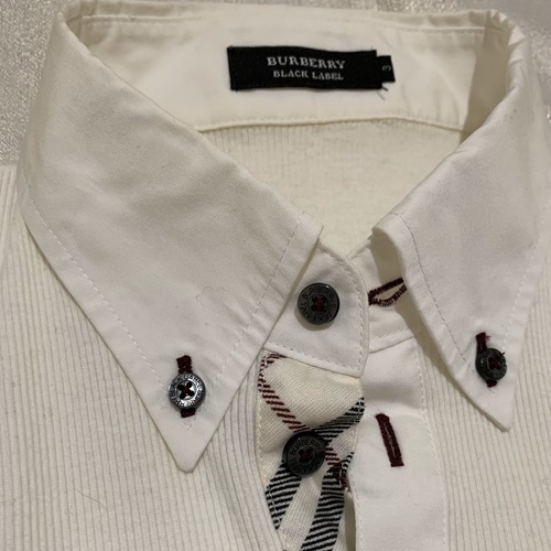 【即決♪送料無料】★BURBERRY BLACK LABEL★バーバリーブラックレーベル★ 長袖BDリブニットポロシャツ 白/クレリック size3 100220