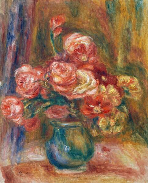 新品 ルノワール「バラの花瓶」の特殊技法高級印刷画 A4版サイズ 額なし 特価980円(送料込)即決