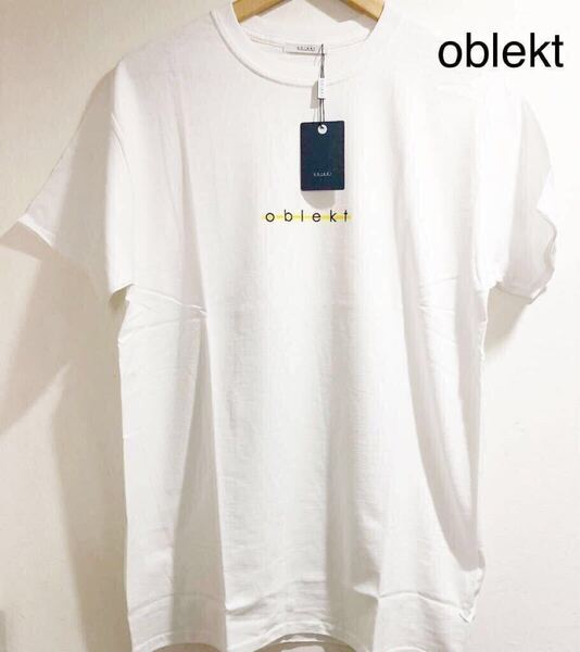 L【新品】oblekt メンズ 半袖Tシャツ オブレクト WHITE カジュアル トップス 丸首 男性用 ロゴ Tシャツ 春夏