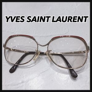 ☆YVESSAINTLAURENT☆ イヴサンローラン メガネ 眼鏡 めがね 度入り ゴールド レッド ブラウン フルリム レディース 送料無料