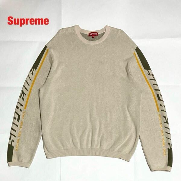 【希少】Supreme シュプリーム Sleeve Stripe Sweater クルーネックニット 袖ロゴ オーバーサイズ ビッグシルエット 21AW