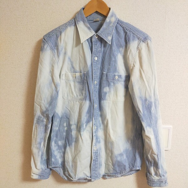 Ron Herman ロンハーマン RHC ブリーチ加工 ヒッコリーストライプシャツ 長袖 Bleached Hickory Stripe Shirt M ホワイト×ブルー