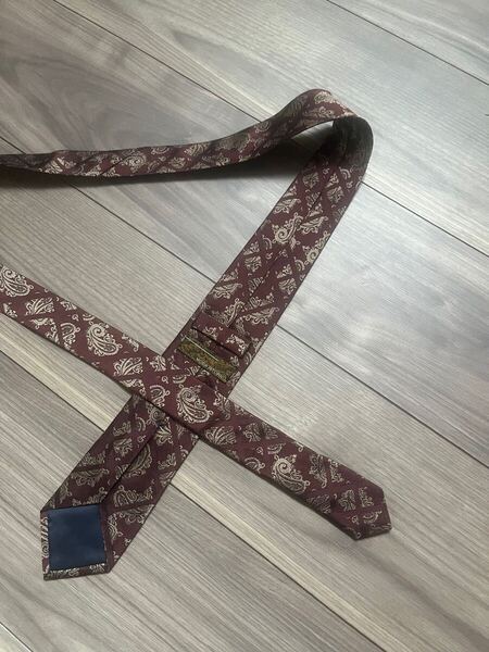 美品 AOYAMA 青山 ネクタイ ワイン モダリトルノ ペイズリー レトロ トラッド クラシック スリム ダーク 百貨店