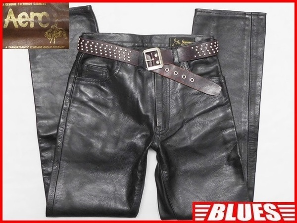 即決★AERO★W30 レザーパンツ エアロレザー メンズ ブラック 本革 ライダースパンツ 本皮 ロック ライディングパンツ ツーリング 皮パンツ