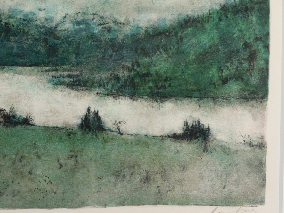 Bernard Gantner ベルナール・ガントナー 湖畔風景 風景画 リトグラフ 額装 直筆サイン レジョン・ド・ヌール勲章 クリティック賞 ②w24054