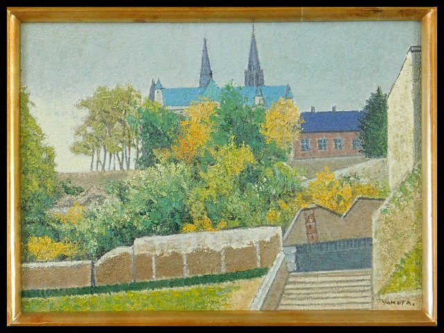 横田善夫、【丘の上の城（ロワール）】、希少な額装用画集より