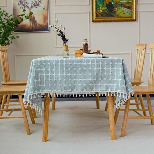 ●◯テーブルクロス おしゃれ リネン コットン フリンジ付き ダイニング インテリア カフェ風 レストラン テーブルカバー 140×220cm