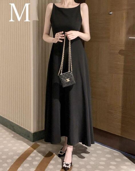 ブラックドレス ロングワンピース 黒 キャミ Mサイズ 結婚式 二次会 パーティ