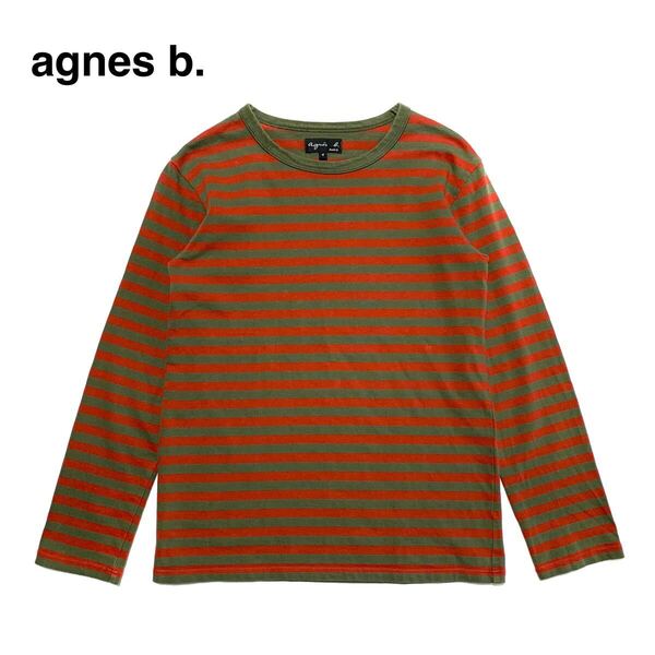 ☆良品 agnes b. アニエスベー クルーネック ボーダー カットソー 長袖 Tシャツ 日本製 フレンチカジュアル 古着 ヴィンテージ vintage