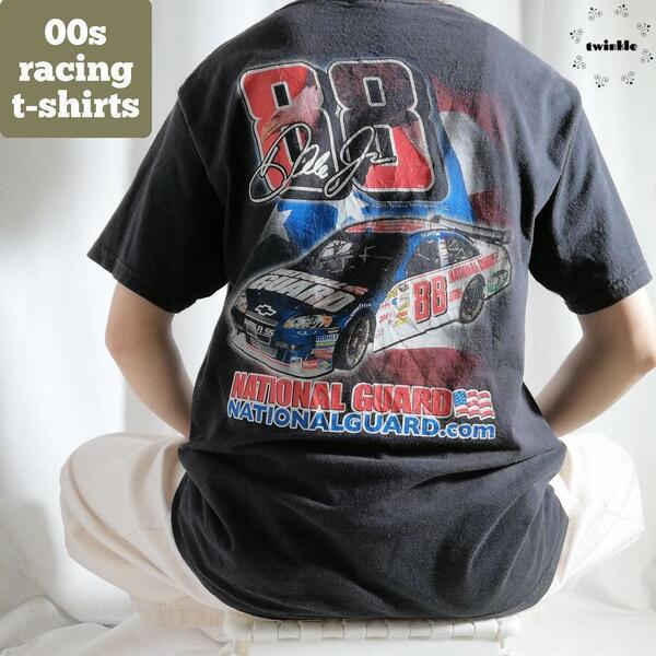 00s Hanes ヘインズ NASCAR ナスカー レーシング 両面プリント Tシャツ バックプリント ブラック 黒 メンズM 1507