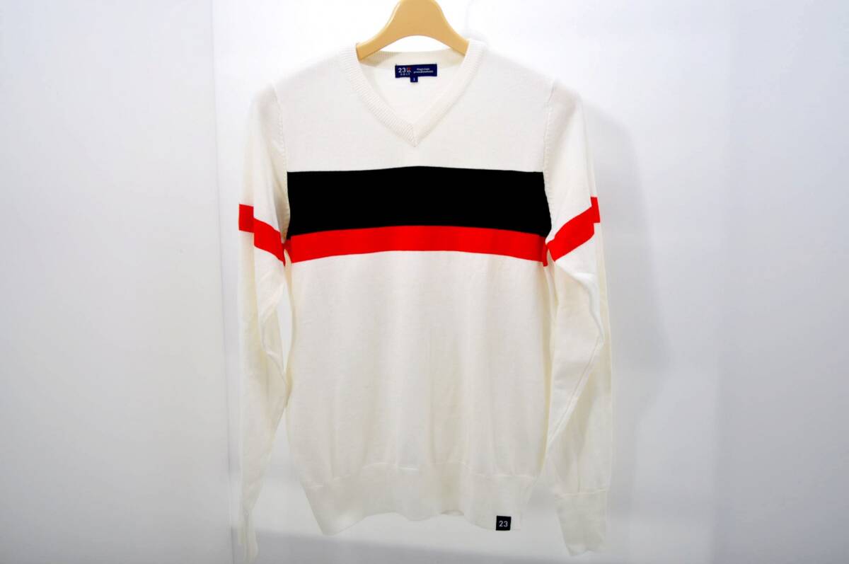 coco 中古 23区ゴルフ 23区GOLF レディース セーター 1(M) 白 ホワイト 長袖 Vネック ニット 薄手 レターパックプラス発送可 83415