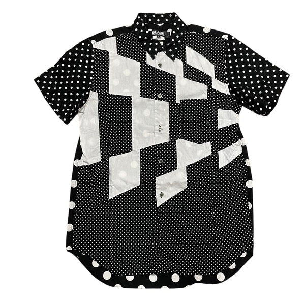 BLACK COMME DES GARCONS コットン ドット切替 半袖シャツ 1N-B022 AD2013 ブラック コムデギャルソン #A1893