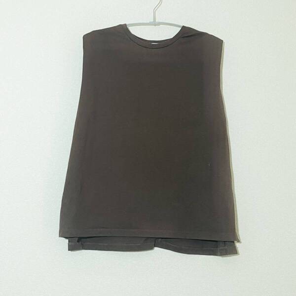 feepur フェピュール ショルダータック タンクトップ ブラウン M ノースリーブ カットソー Tシャツ Brown PAL パル サイドスリット