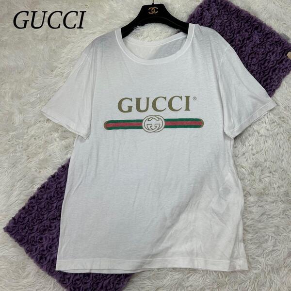 C719 グッチ メンズ Tシャツ 半袖 ロゴT ダメージ加工 美品 M