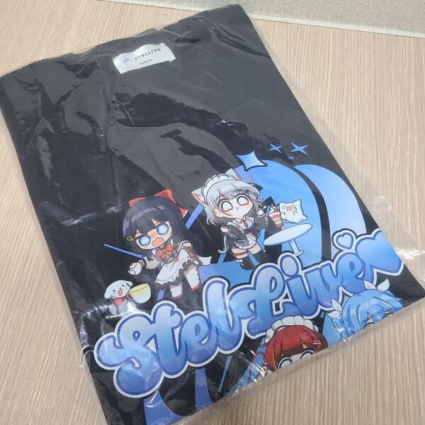 韓国 韓国限定 STELLIVE Tシャツ 黒 コラボカフェ 白雪ひな ねねこましろ 朱音リゼ 荒波子タビ