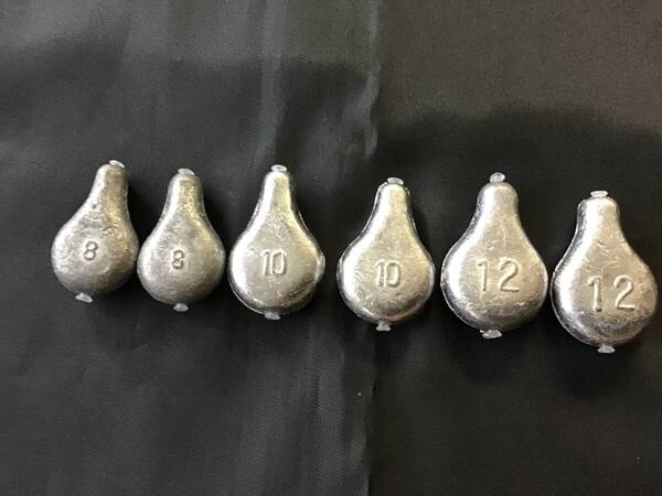 自作 中通しオモリ オタフクオモリ 8号 10号 12号 各2個 計6個