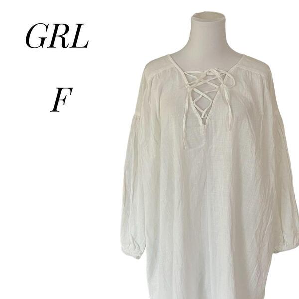 GRL グレイル 七分丈 ロングワンピース シャツワンピ F 白