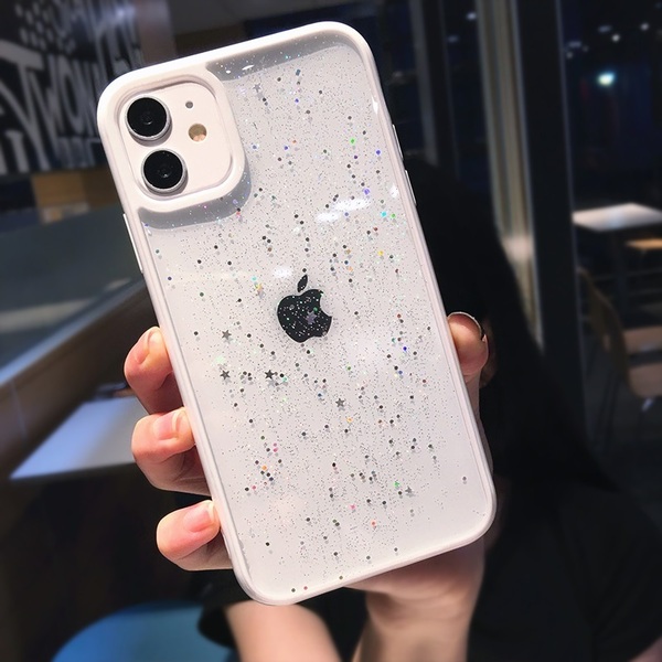 iPhone12/12Proスマホケース、ホワイト、可愛いキラキラ、ラメ