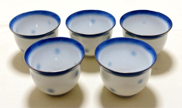 和食器 陶磁器 金彩縁取 水玉模様 湯飲み5客 茶器