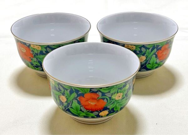 和食器 陶磁器 花詰柄 ちょっと大きめ湯呑湯飲3客 茶器