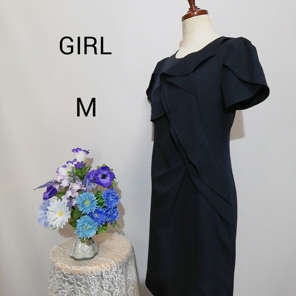 極上美品 GIRL ガール ドレス ワンピース パーティー 紺色系 Мサイズ
