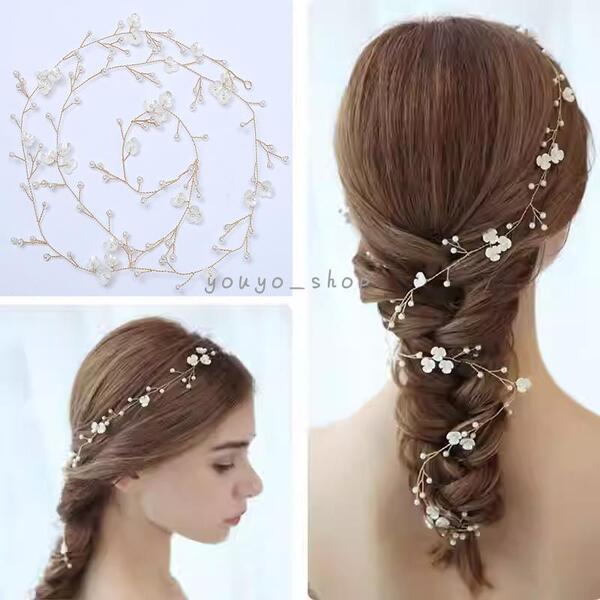 ヘッドドレス 花嫁 カチューシャ パール小花 リーフ 花かんむり 髪飾り ヘアアクセサリー かわいい 結婚式 ウェディング ヘッドドレス